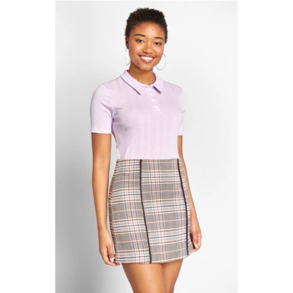 NEW ModCloth 3X One More Time Ribbed Polo Top, Short Sleeve, Orchid Purple